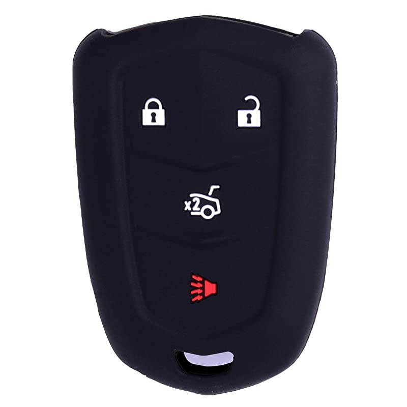 2Pcs  Sillicone key fob Skin key Cover Keyless Entry Remote Case Protector Shell for 2014 2015 2016 Cadillac ATS CTS XTS 4 button smart remote black blue