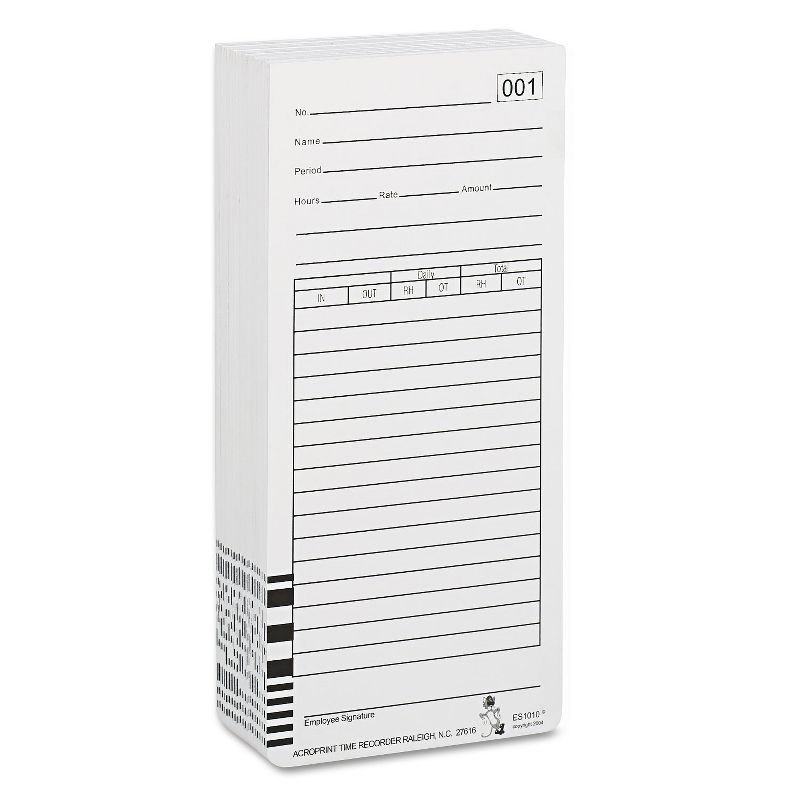 Acroprint Time Card for Es1000 Electronic Totalizing Payroll Recorder 100/Pack 099111000