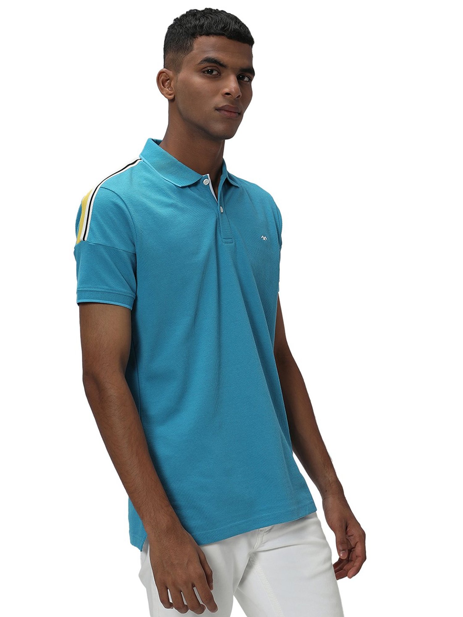 Mufti Light Blue Slim Fit Cotton Polo T-Shirt