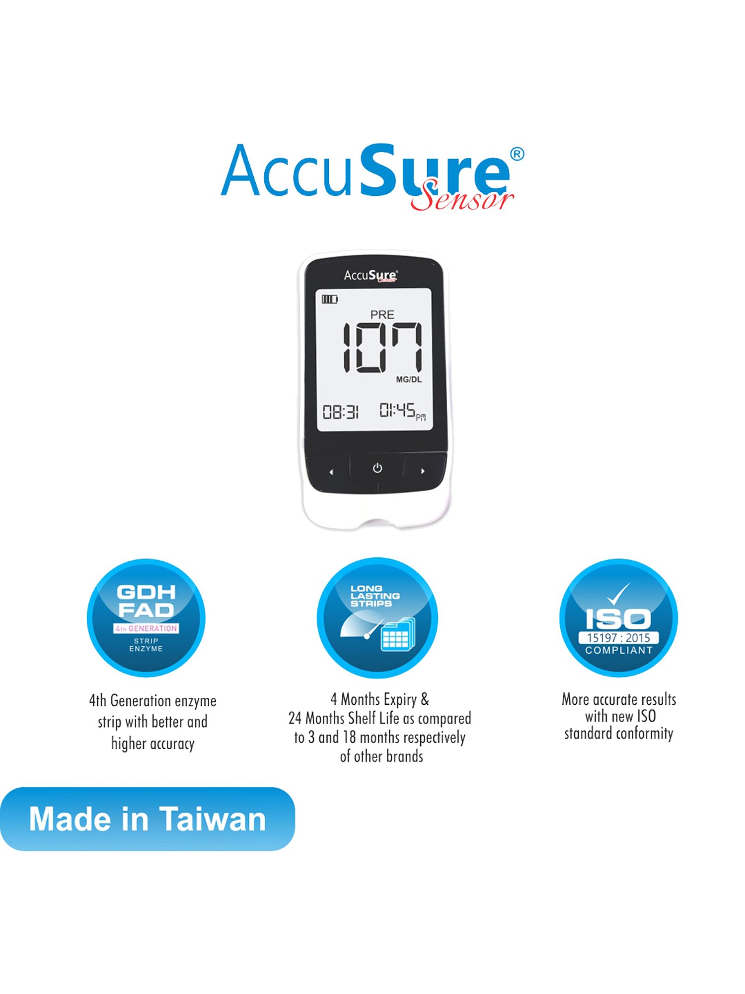 Accusure Sensor Glucometer Machine With 25 Test Strips (Black)