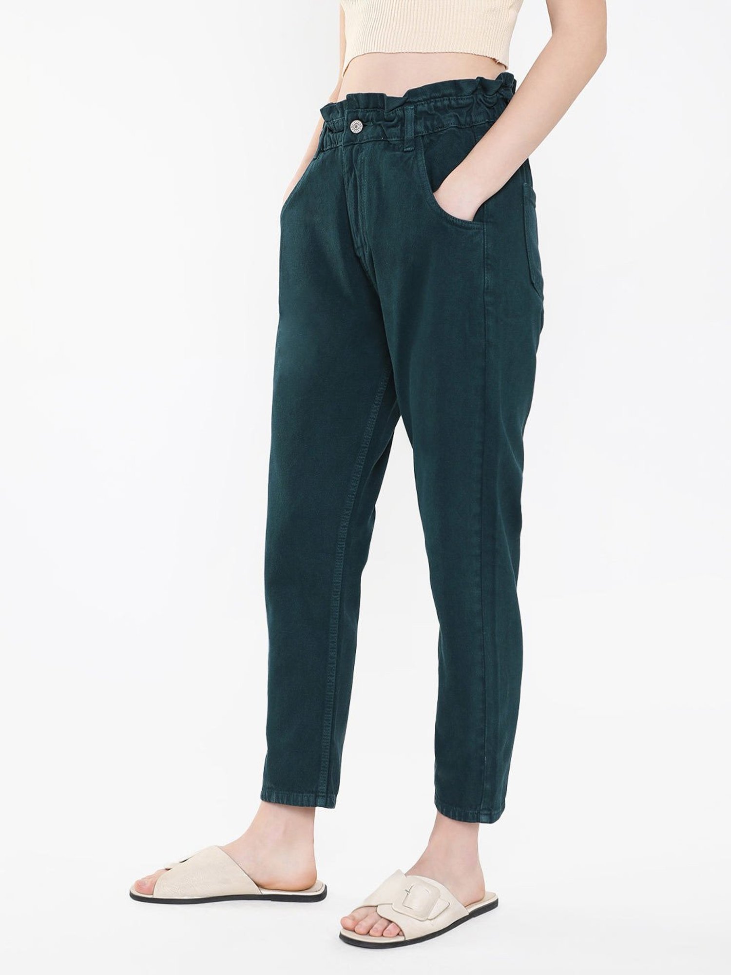 SHOWOFF Teal Denim Relaxed Fit Mid Rise Jeans