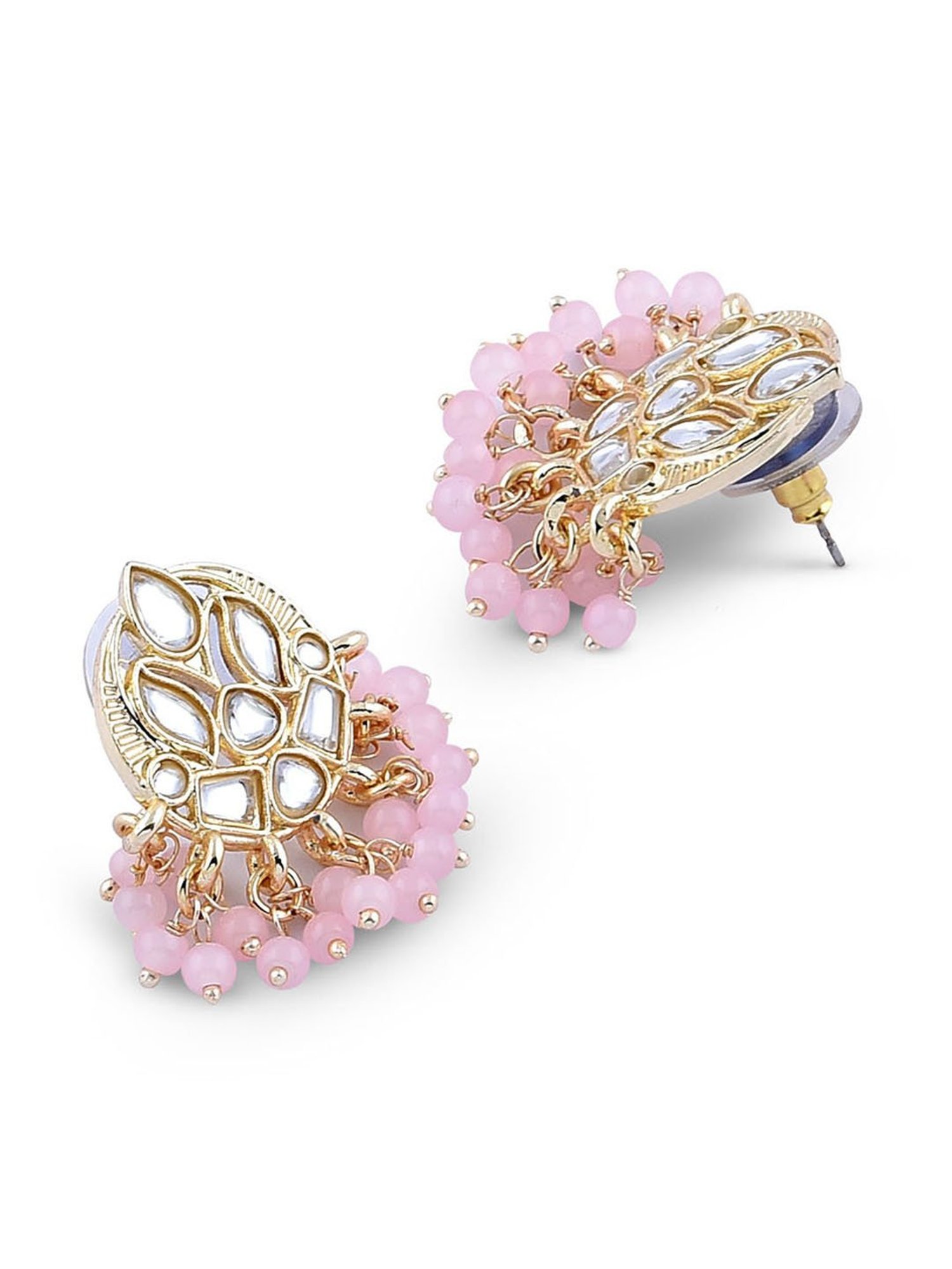 Fida Pink Beads Kundan Crescent Maangtikka & Earring Set for Women