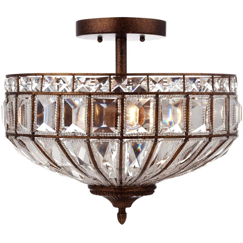Vienna Full Spectrum Ceiling Light Semi Flush Mount Fixture Mocha Brown 15" Wide Faceted Clear Crystal Accents for Bedroom Kitchen