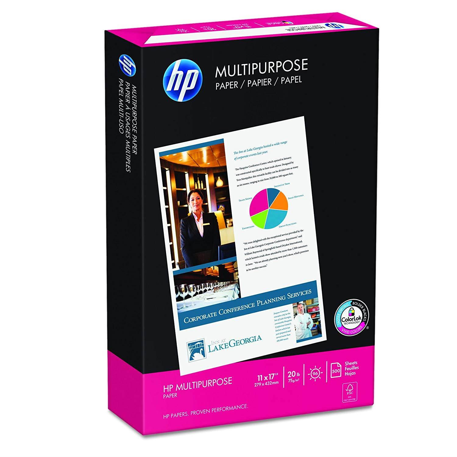 HP Printer Paper, Multipurpose20, 11 x 17, Ledger, 20lb, 96 Bright, 500 Sheets / 1 Ream (172001R) Made In The USA