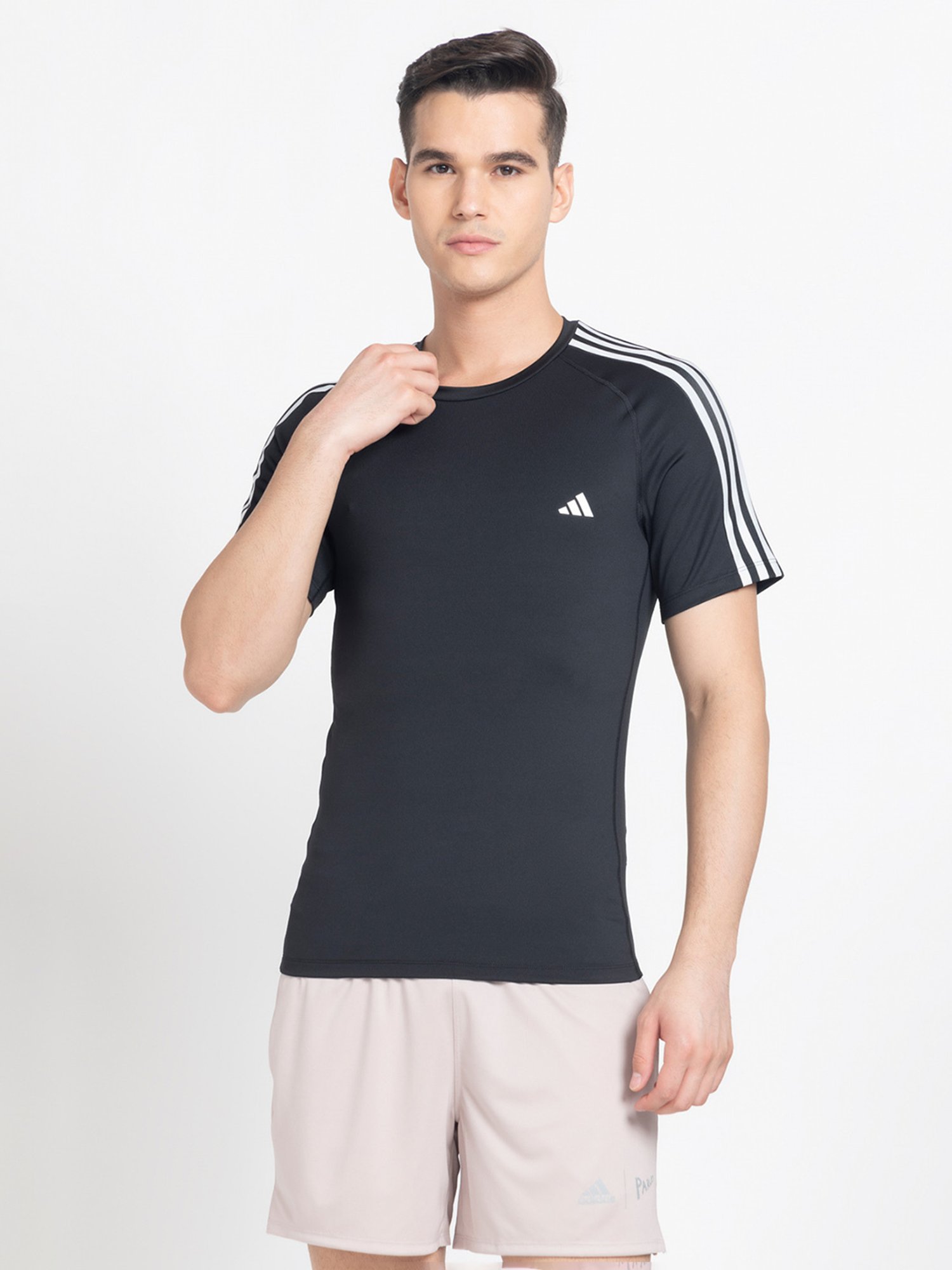 adidas Black Super Slim Fit Striped Training T-Shirt