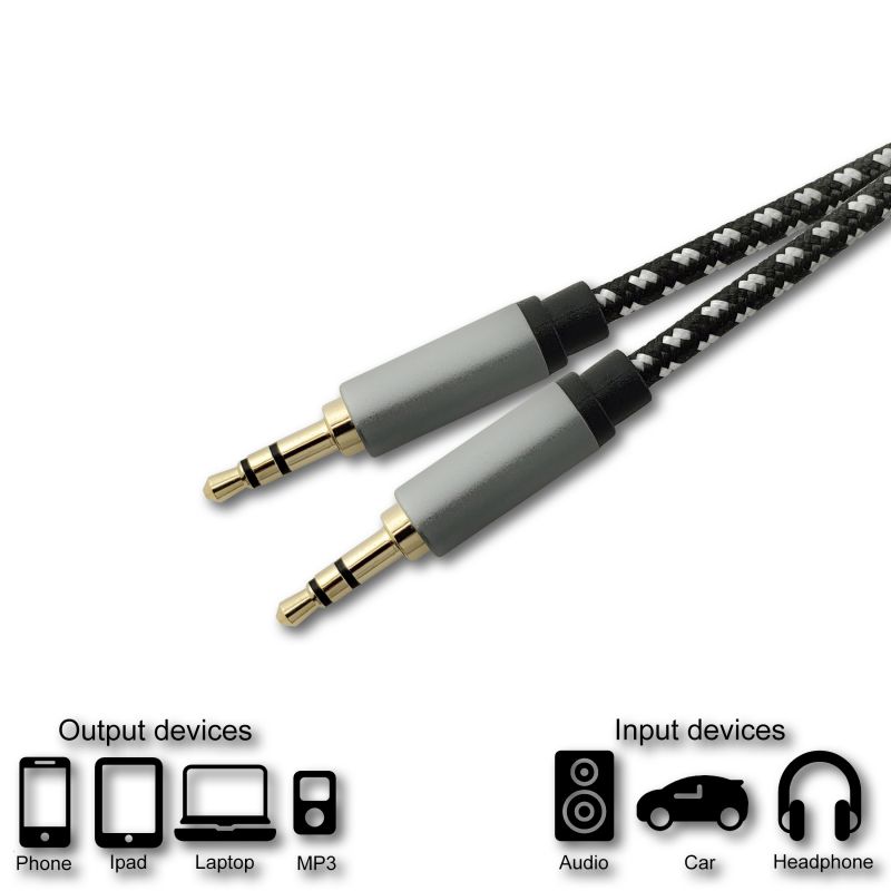 SatelliteSale 3.5mm Male to Male Nylon Audio Stereo Cable 6 Feet