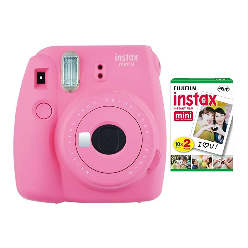 instax Mini 9 Instant Camera Flamingo Pink and instax Film Twin Pack 20 Exposures Bundle