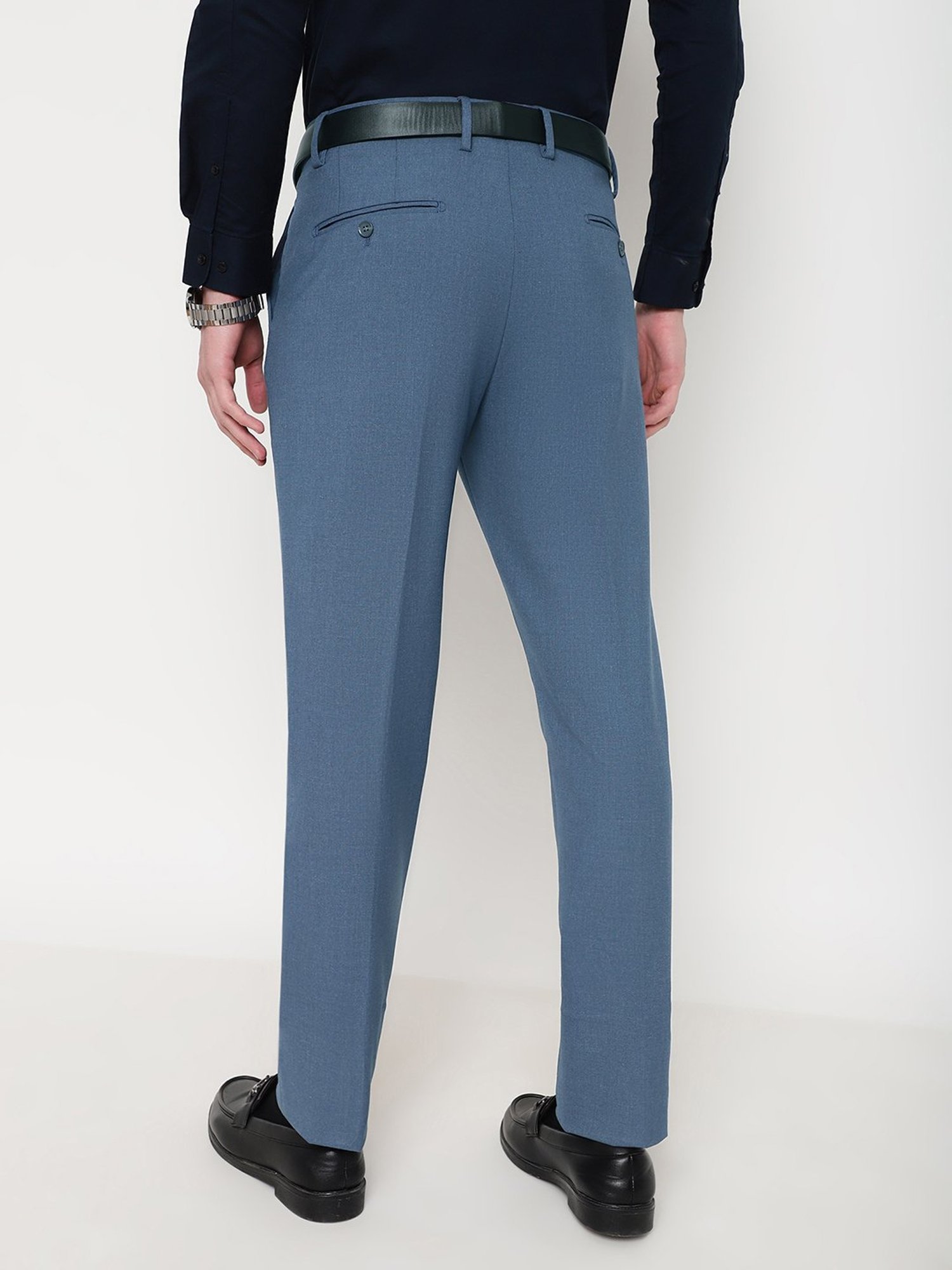SUBTRACT Steel Blue Slim Fit Flat Front Trousers