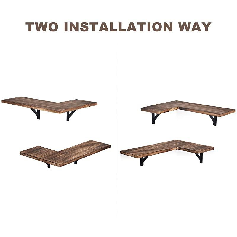 Corner Wall Shelves Rustic Wood Corner Floating Shelves for Bedroom Living Room Bathroom Kitchen Set of 2 Carbonized Black