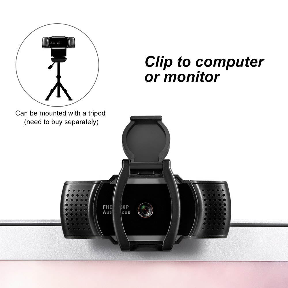 1080P USB Webcam Auto Focus Web Camera with Privacy Cover Built-in Microphone Drive-free Camera for PC Laptop