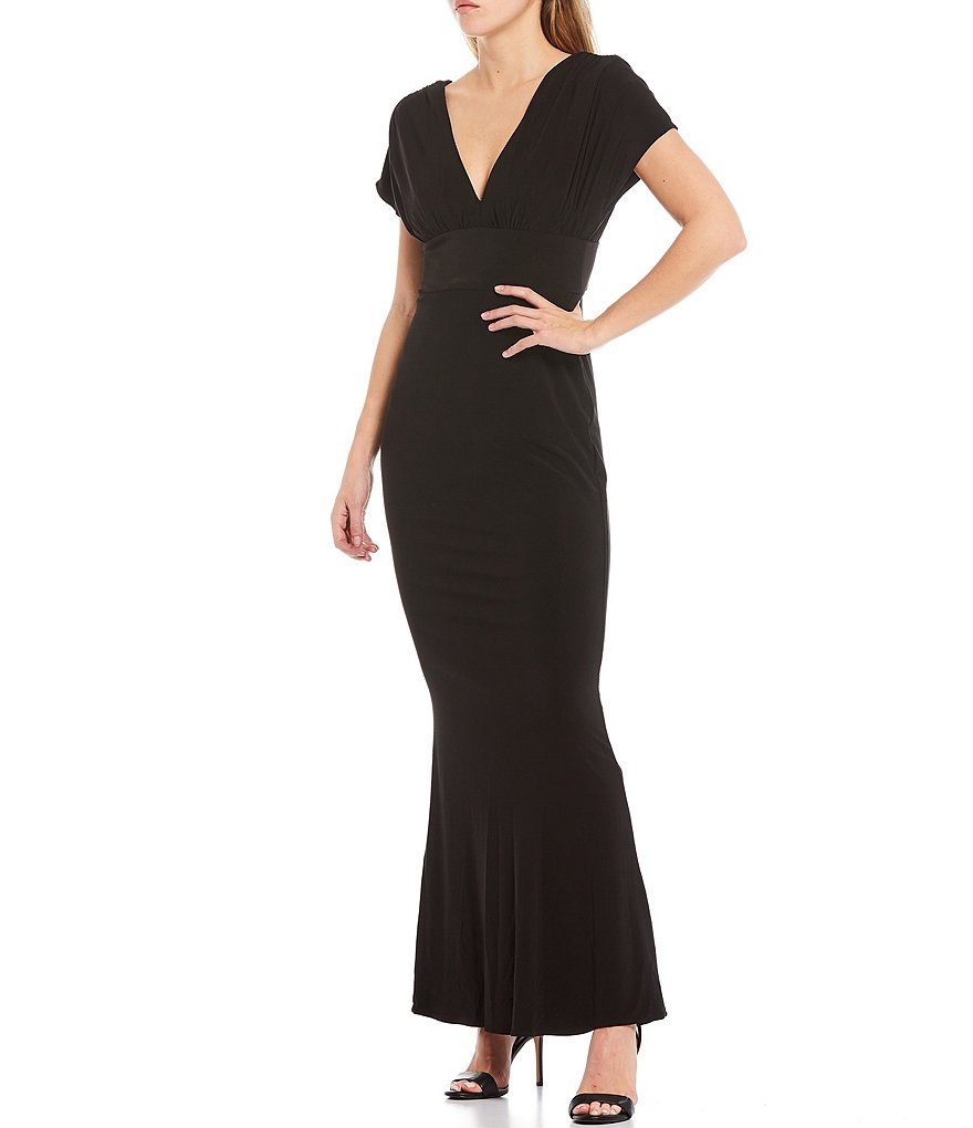 Laundry by Shelli Segal Kimono Sleeve V-Neck Matte Jersey Mermaid Gown