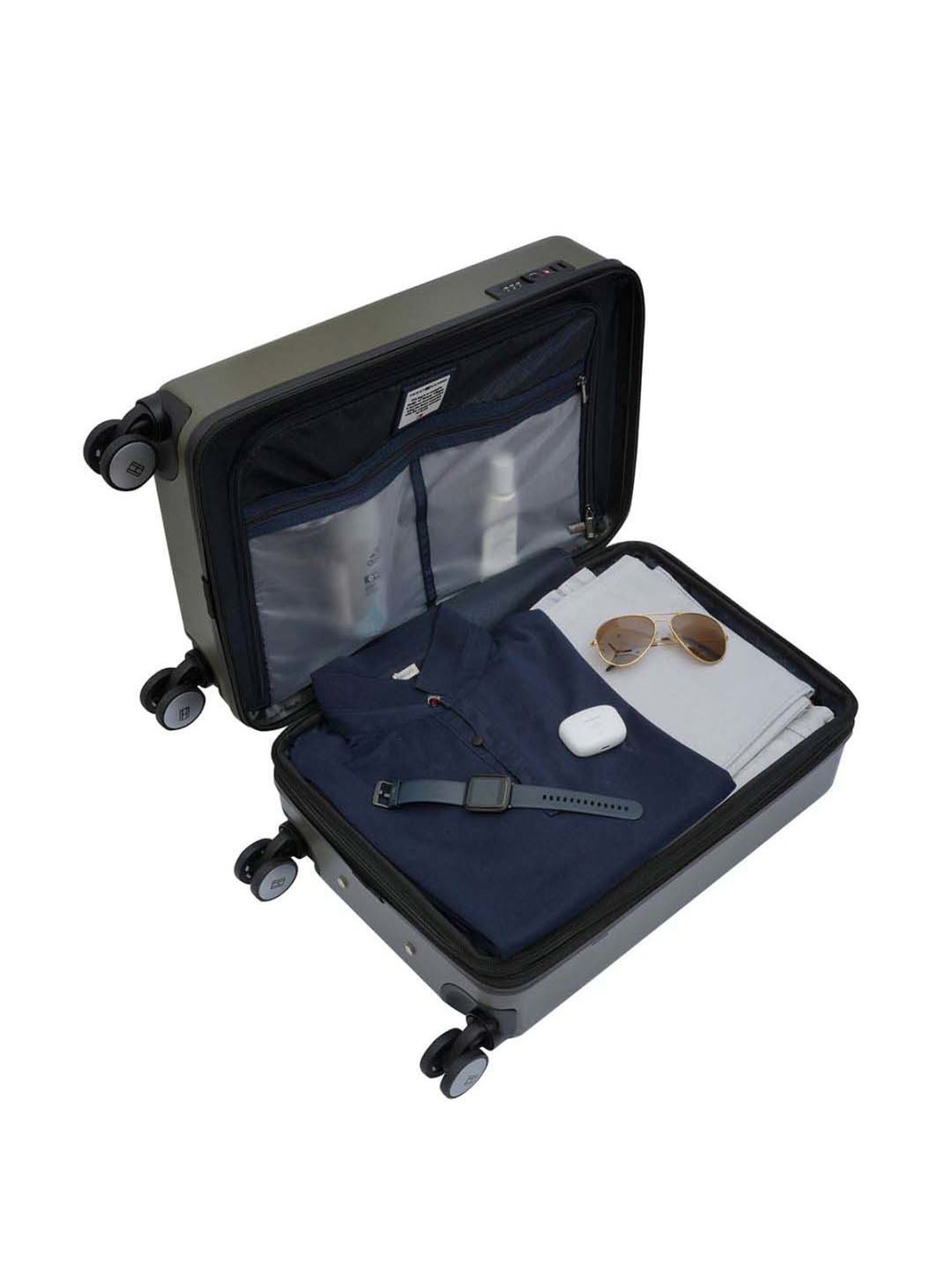 Tommy Hilfiger Empire X Green Textured Hard Cabin Trolley Bag - 57 Cms