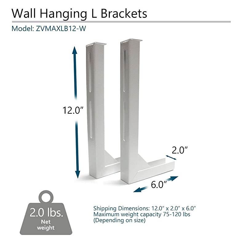 12quot White Universal Projector Screen LBrackets Reinforced Single Metal Welded Construction Wall or Ceiling Mount Includes Hooks and Hardware Model ZVMAXLB12W