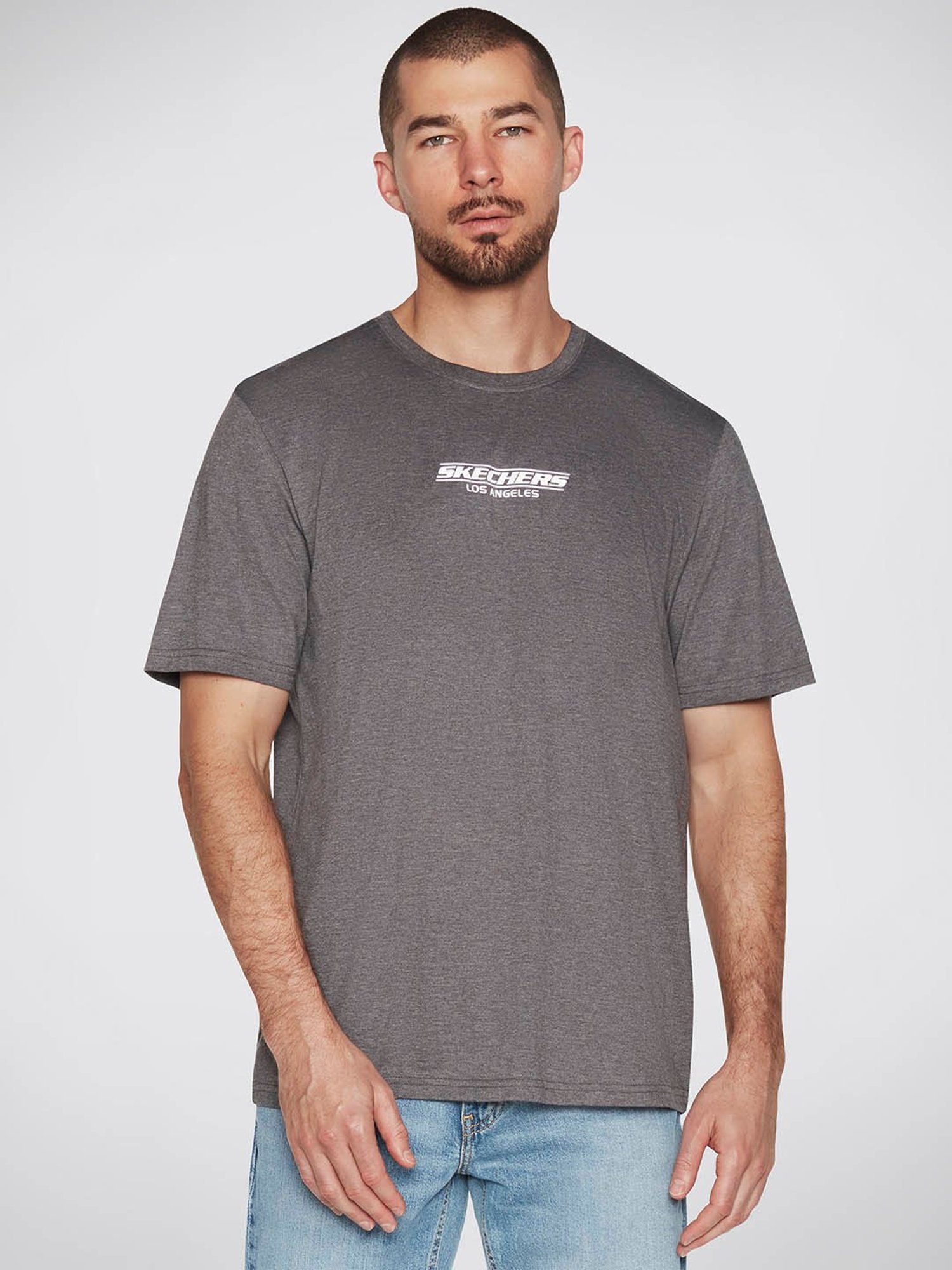 Skechers Dark Grey Relaxed Fit Printed Crew T-Shirt