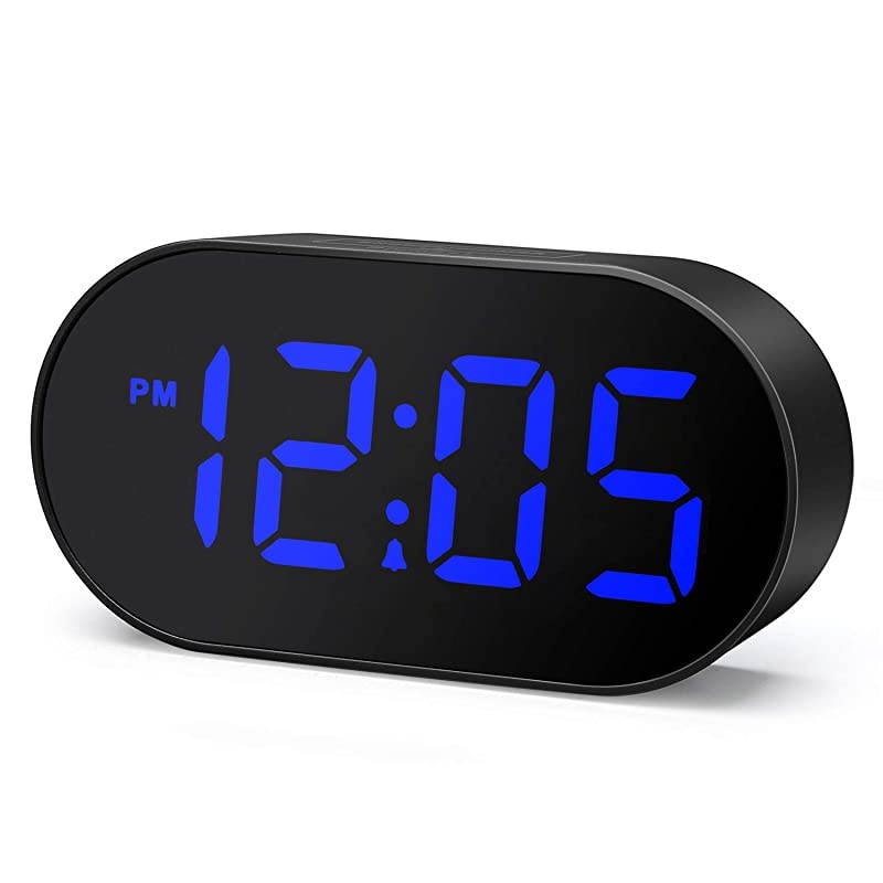 Digital LED Alarm Clock with Dimmer and Snooze 2 Level Alarm Volume Optional Large Blue Digit Display Bedside Clocks with USB Port Phone Charger Simple Operation Blue