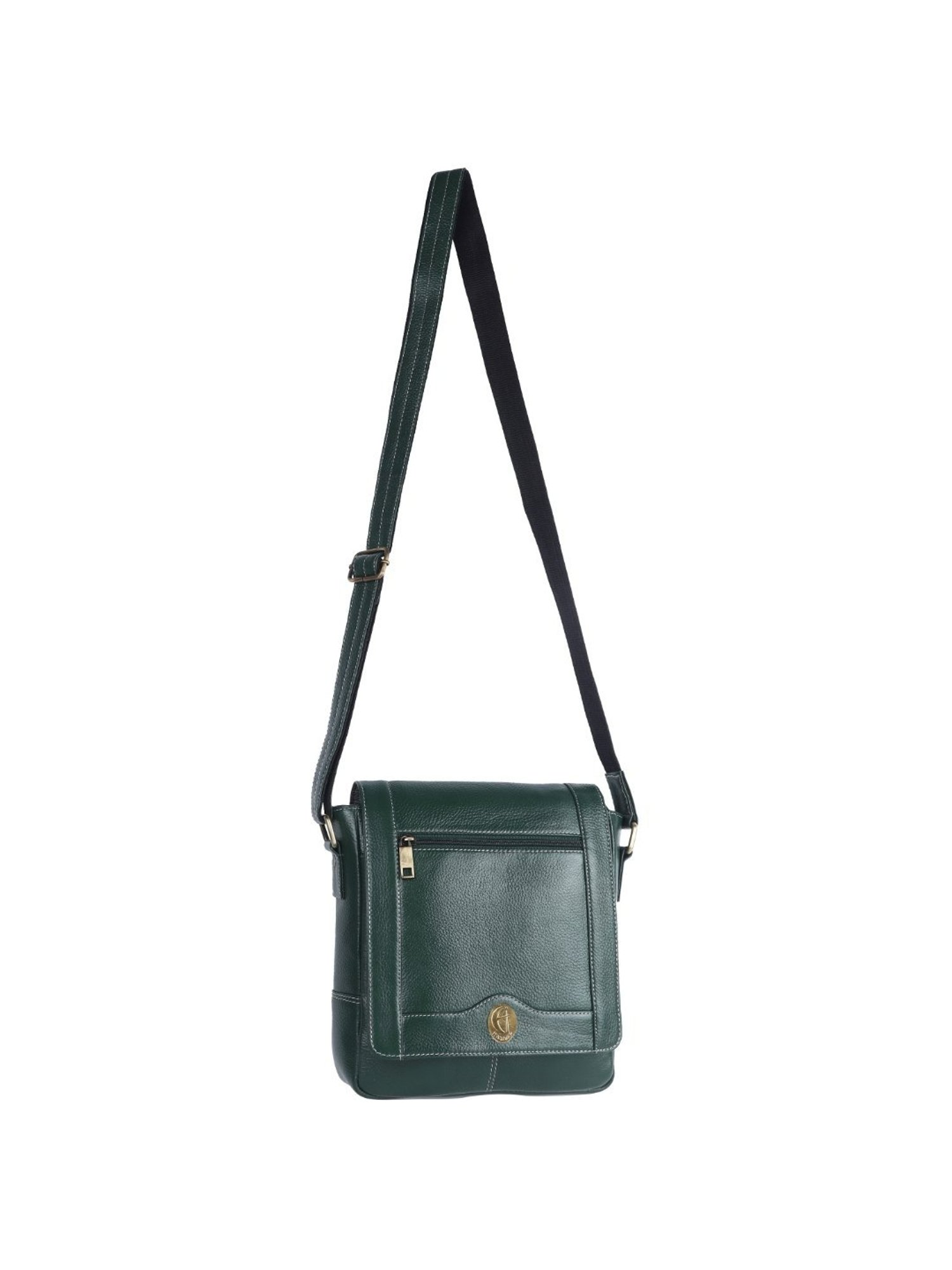 HiLEDER Green Textured Medium Leather 9 inch Cross Body Bag