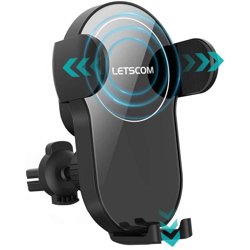 LETSCOM Wireless Car Charger,15W Qi Fast Charging Car Charger Mount Auto-Clamping Air Vent Phone Holder Compatible with iPhone 1212 Pro1111 ProPro MaxXSXRX88+, Samsung etc - One X - Black