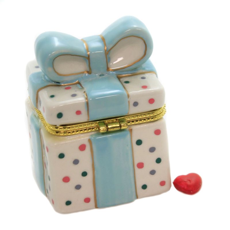 Hinged Trinket Box 2.75" Gift Box With Ribbon Present Bow Heart  -  Decorative Figurines