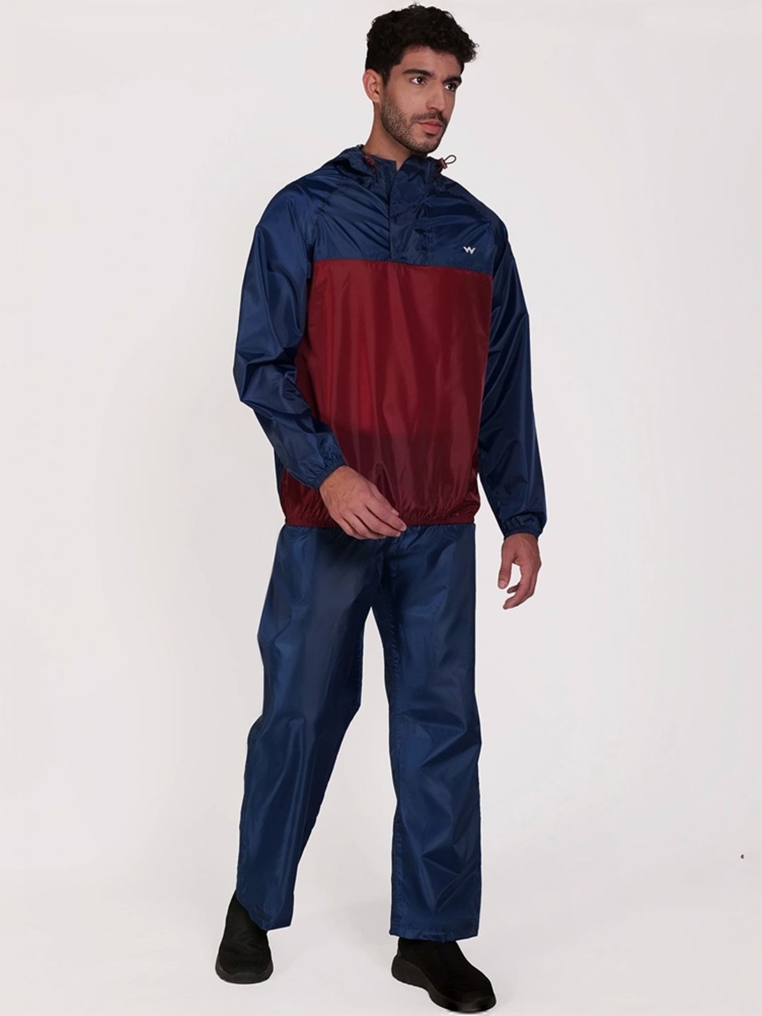 Wildcraft Maroon & Navy Regular Fit Colour Block Raincoat Set