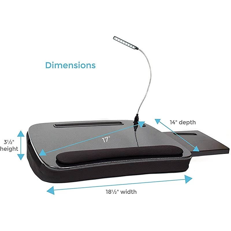 Multi Tasking Memory Foam Lap Desk with USB Light and Mouse Pad - Portable Foldable Home Working Office Workstation - Bed Table Tray for Eating - Fits Computer Up to 15" - Soft Cushion