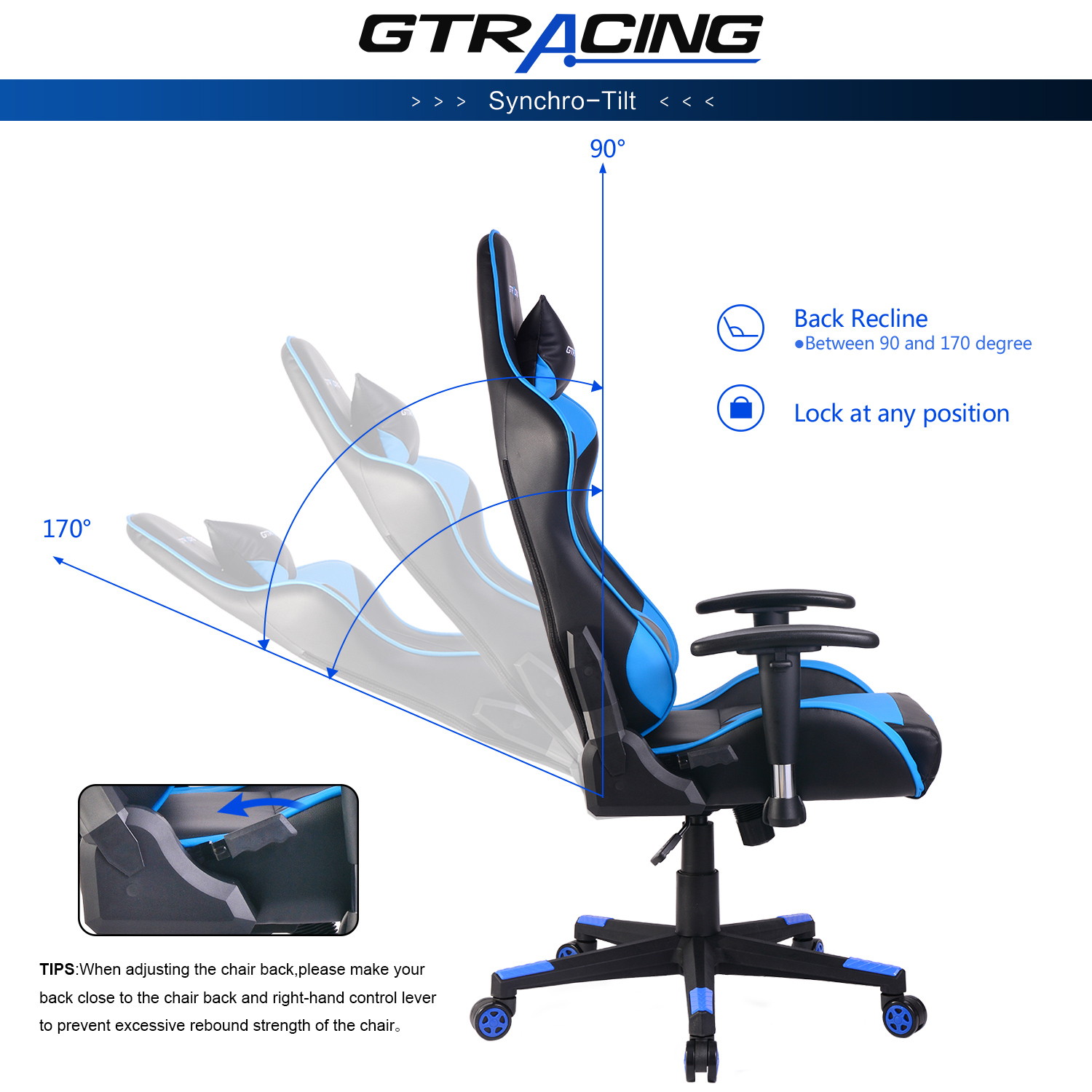GTRACING Executive High-Back Gaming Chair Computer Office Chair PU Leather Swivel Chair Racing Chair