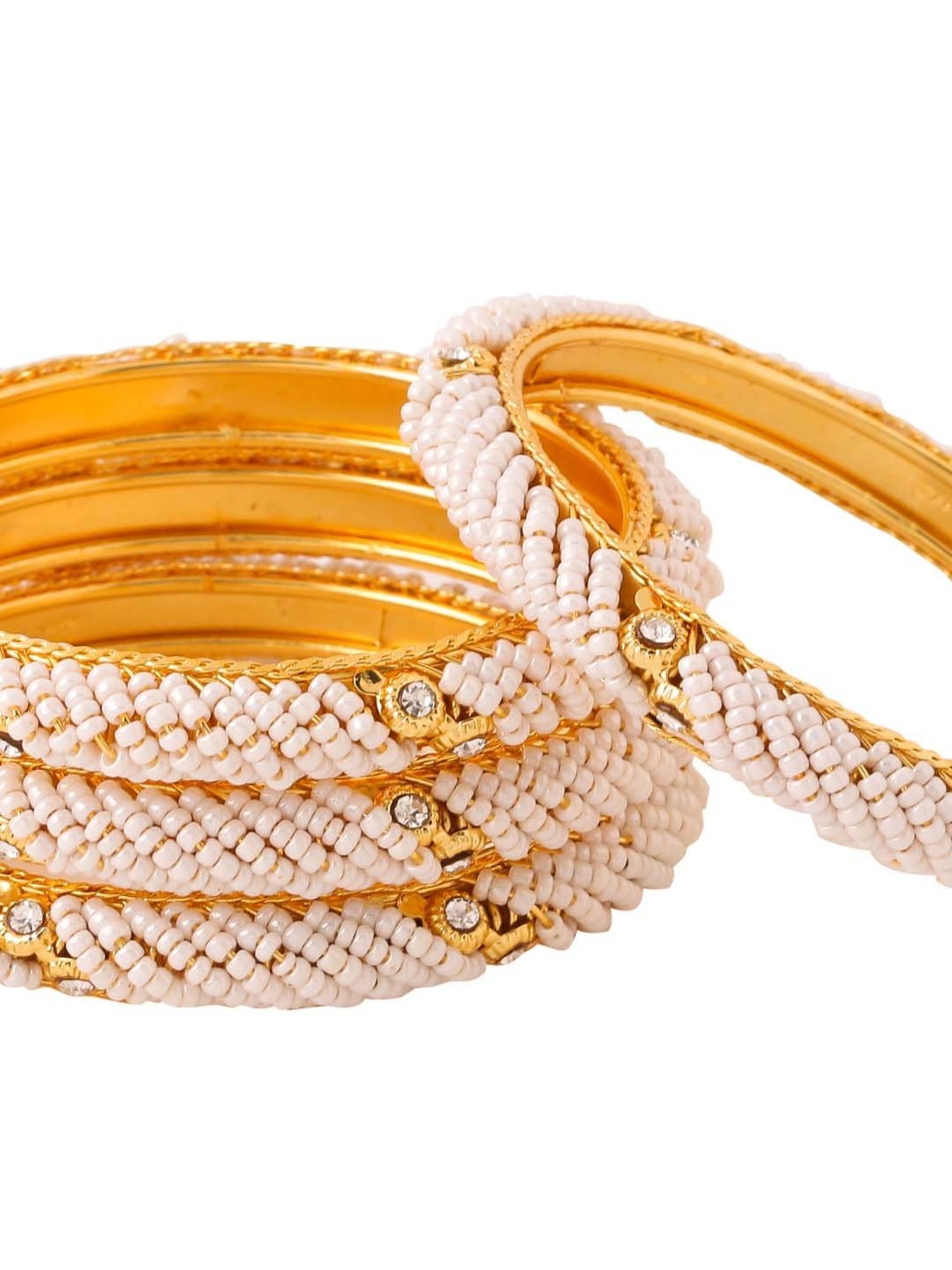 NVR Women Set Of 2 Gold-Plated Traditional Pearls Beaded Bangles