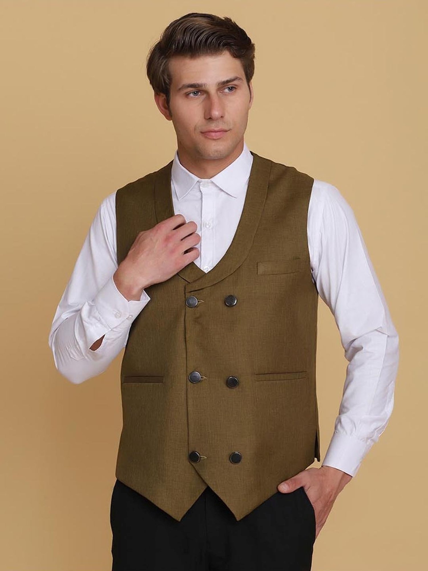 TAHVO Green Slim Fit Waistcoat