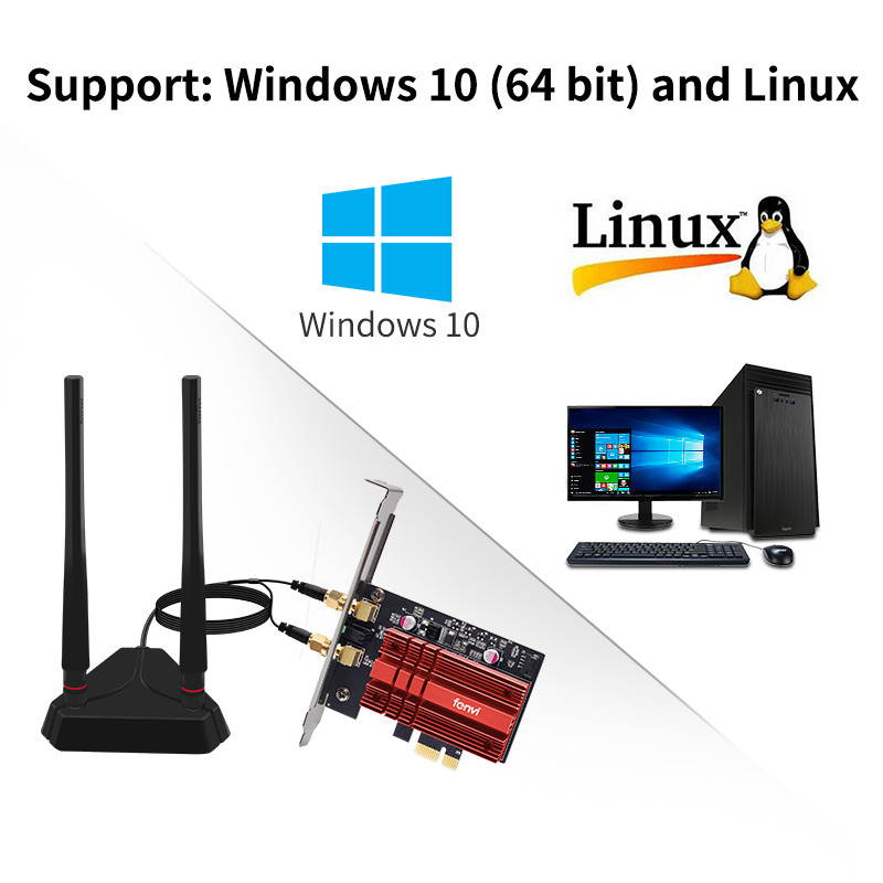 Fenvi PCI-e WiFi 6 Network Card AX3000Mbps Bluetooth 5.1 Wlan Adapter - Wireless PCI Express Wi-Fi Adapters 802.11AX AX200 2.4GHz/5GHz Dual Band Antenna Network Card for Windows 10