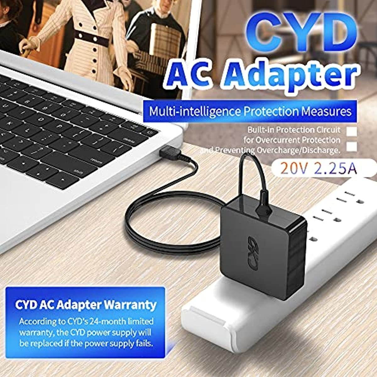 CYD 20V 2.25A 45W PowerFast Replacement for Laptop-Charger Lenovo-Thinkpad ADLX45DLC2A ADLX45NCC3A ADLX45NDC3A ADLX45NCC2A ADLX45NLC2A Ideapad 0B47030 0C19880 0A36258 45N0289 Power-Cord
