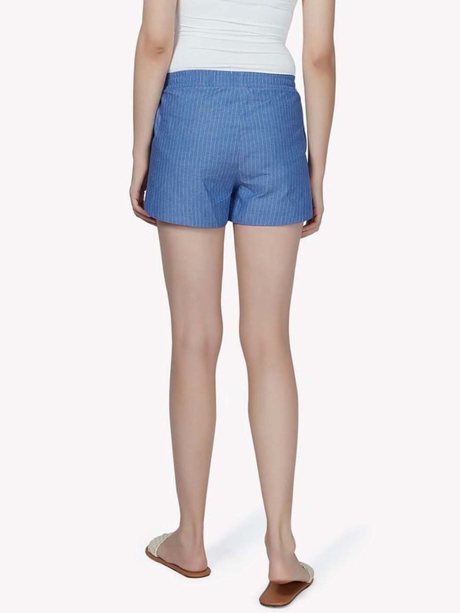 VASTRADO Blue Cotton Striped Shorts