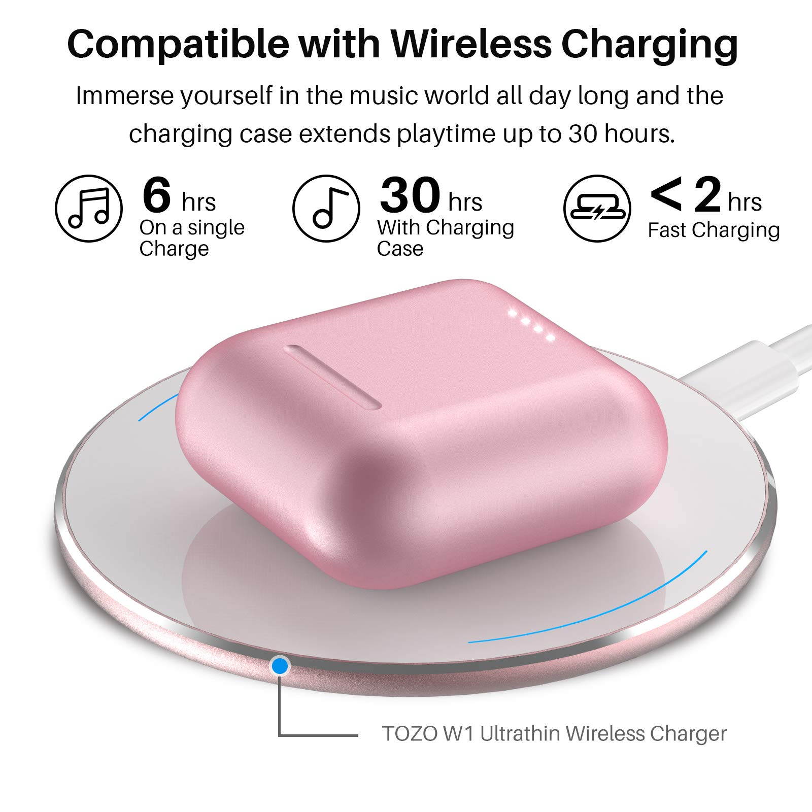 TOZO T6 True Wireless Earbuds Bluetooth Headphones Touch Control with Wireless Charging Case IPX8 Waterproof  Stereo Earphones in-Ear Built-in Mic Headset Premium Deep Bass for Sport