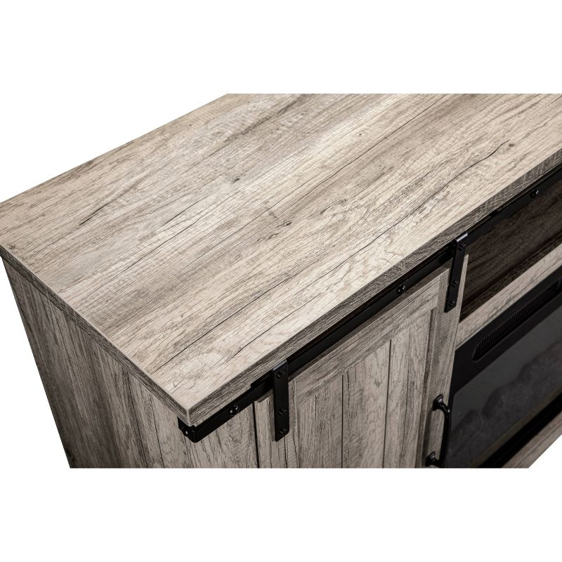 54" Sliding Doors TV Stand For TVs up to 60" with Electric Fireplace Antique Gray Oak - Home Essentials