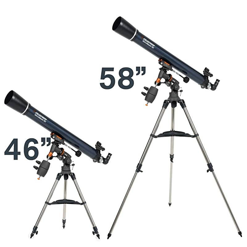 AstroMaster 90EQ Refractor Telescope - Refractor Telescope for Beginners - Fully-Coated Glass Optics - Adjustable-Height Tripod - BONUS Astronomy Software Package