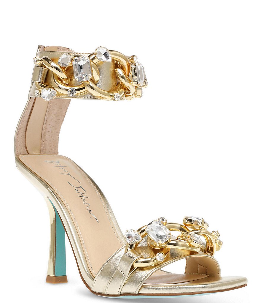 Blue by Betsey Johnson Moera Metallic Rhinestone Chain Ankle Strap Dress Sandals