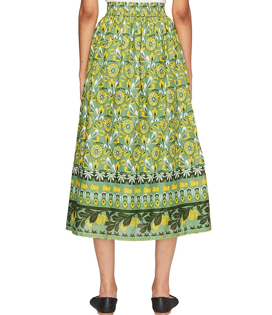 Roller Rabbit Printed A-Line Pocket Coordinating Cotton Voile Midi Skirt