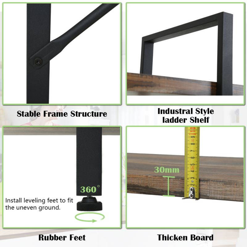 5-Tier Solid wood bookcase industrial Rustic Vintage Open Storage Bookshelf With Metal Frame For Home Office Study,70.5-inch