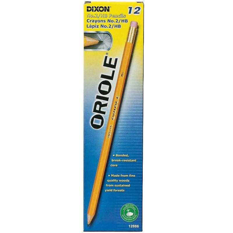 Dixon Oriole Woodcase Presharpened Pencil HB #2 Yellow Dozen 12886