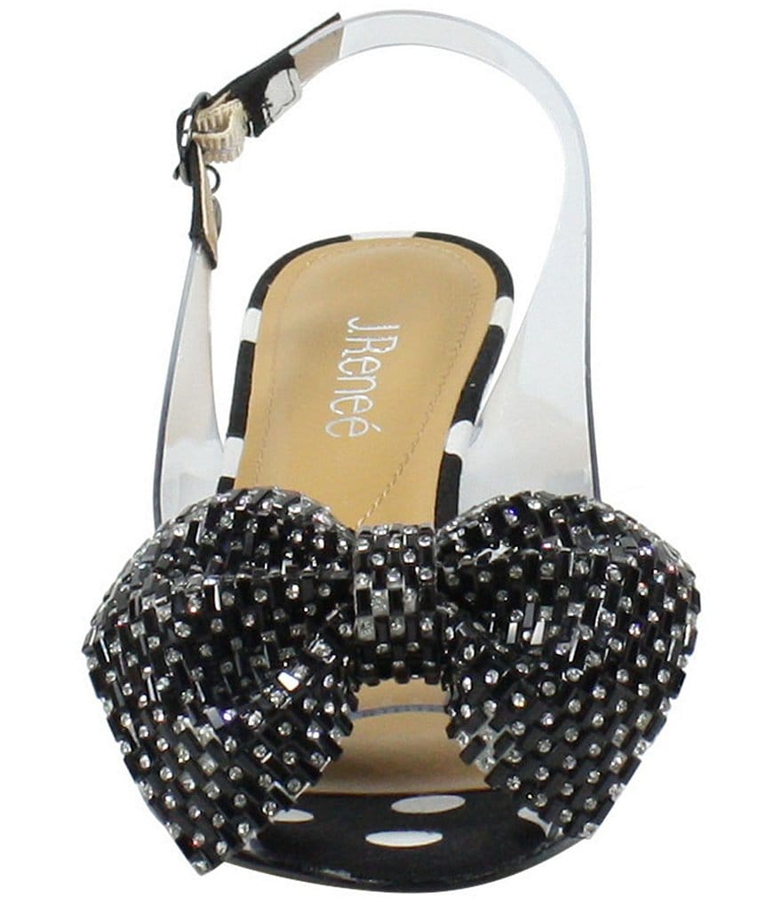 J. Renee Leana Rhinestone Bow Clear Vinyl Polka Dot Slingbacks
