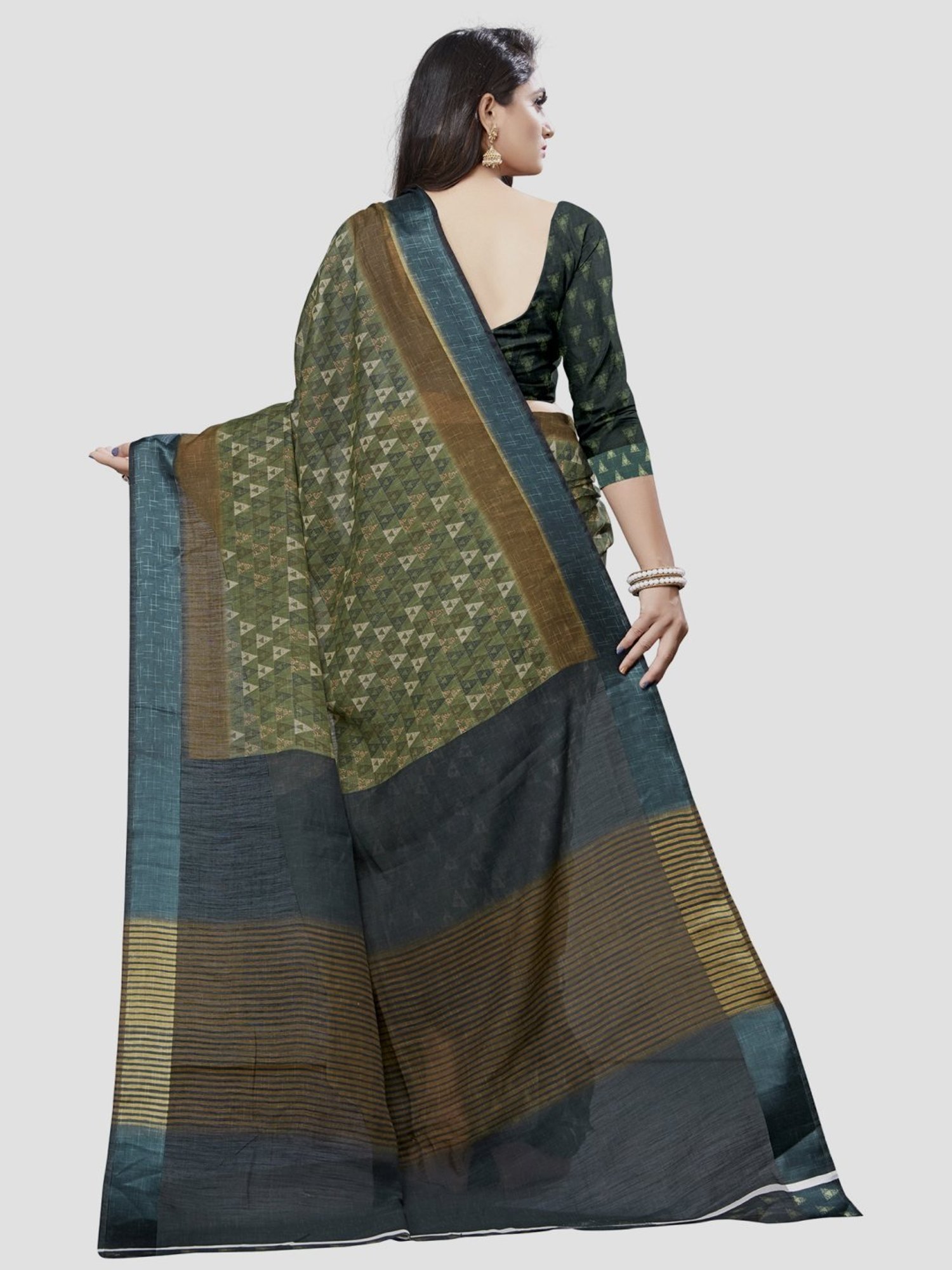 Unnati Silks Red Silk Printed Saree With Unstitched Blouse