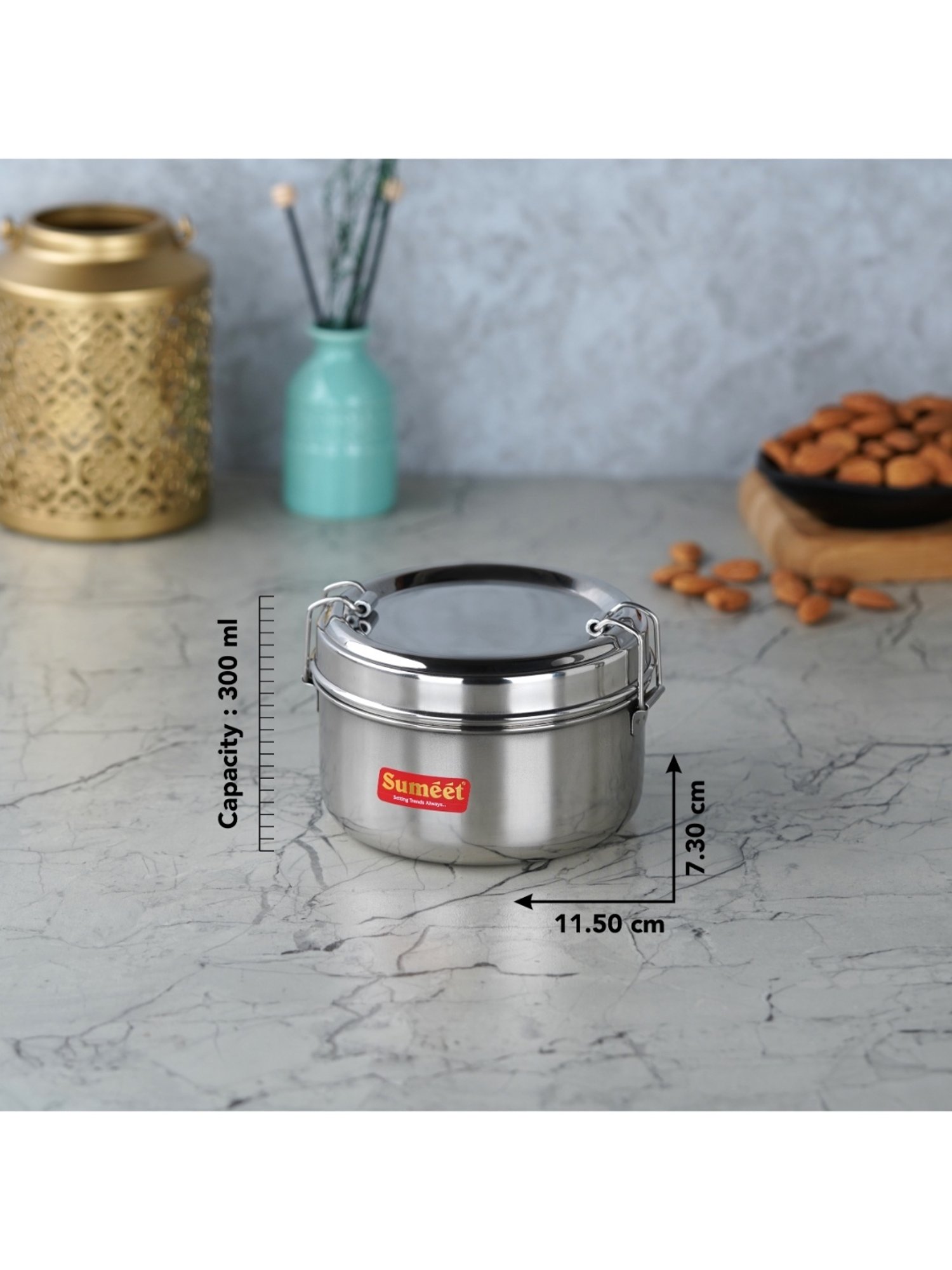 Sumeet S.S. Meal Pack Lunch Box/Tiffin Locking Clip, Set of 2Pc, 300ML each, 11.5cm Dia,