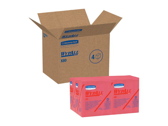 WypAll X80 Reusable Wipes (41029), Extended Use Cloths Quarter-fold Format, Red, 50 Sheets / Pack; 4 Packs / Case; 200 Folded Sheets / Case