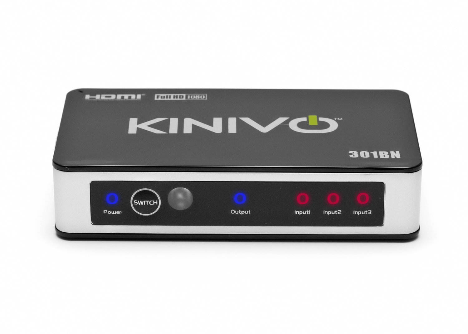 Kinivo 301BN Premium 3 port High speed HDMI switch with IR wireless remote and AC Power adapter - supports 3D, 1080p