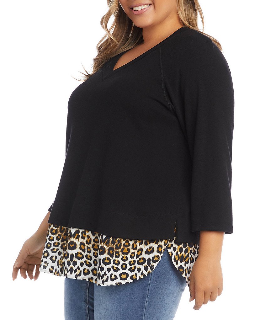 Ruby Rd. Plus Size Ombre Striped 3/4 Sleeve Button Front Long Cardigan