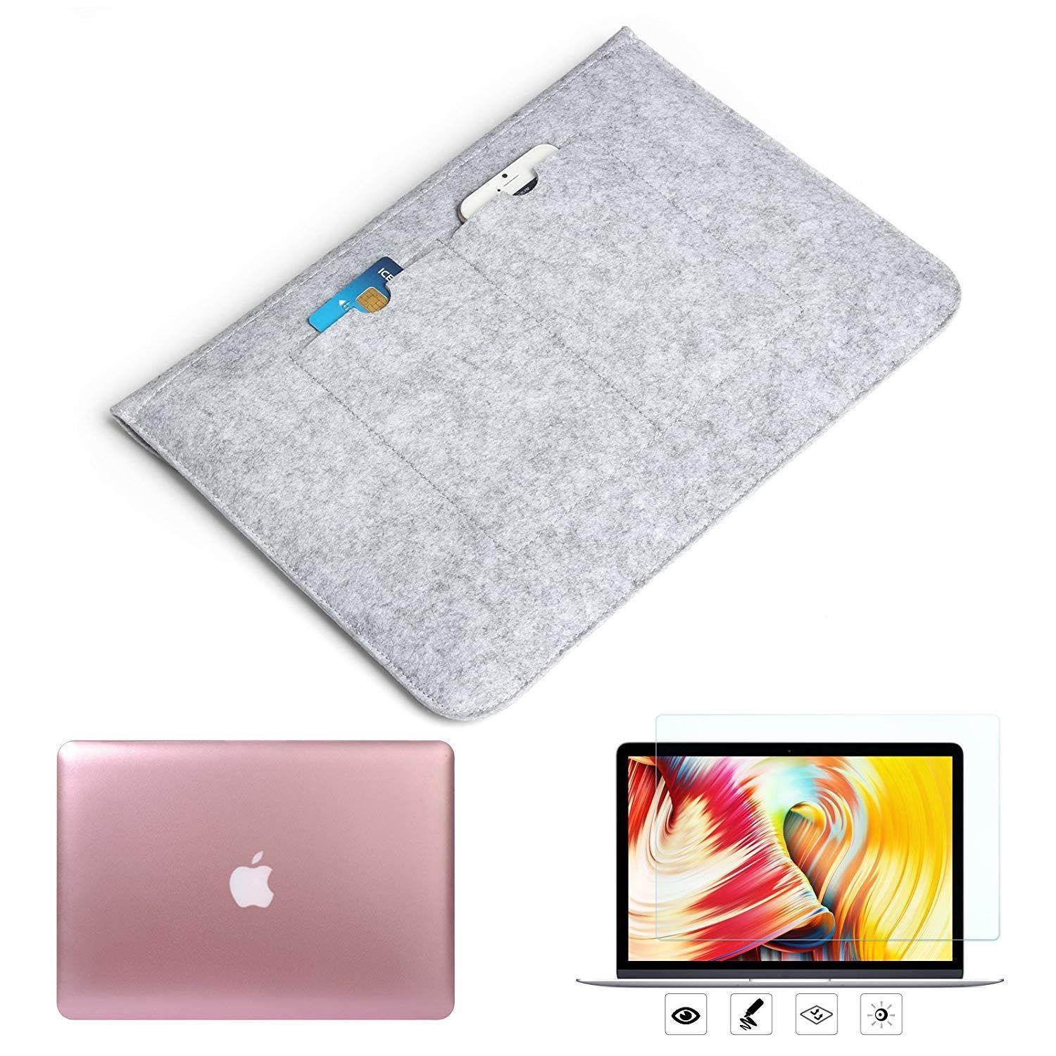 MacBook Pro 15"(2016 & 2017 Release) Hardshell Case & Felt Sleeve[5 in 1 Bundle] with Screen Protector,Keyboard Cover & Dust Plug for Latest MacBook Pro 15" A1707 w/Touch Bar Touch ID - Rose Gold