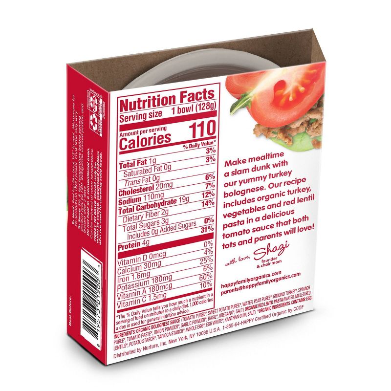 HappyTot Toddler Pasta Bowl Turkey Bolognese with Lentil Pasta - 4.5oz