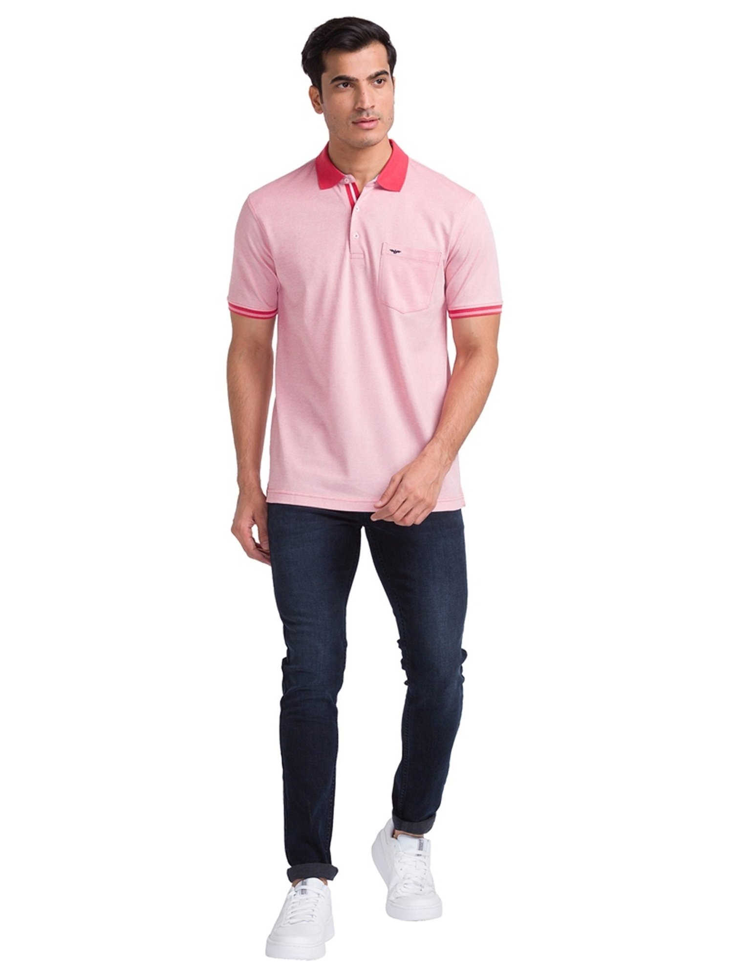 Park Avenue Light Red Cotton Slim Fit Polo T-Shirt