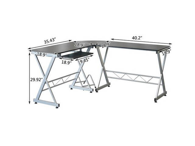 Gaming Desk, L-Shaped Professional E-Sport Gamer Workstation with Keyboard Drawer & High Class Wood Surface, Ergonomic PC Gaming Table for Home Office,Grey Black,GT146