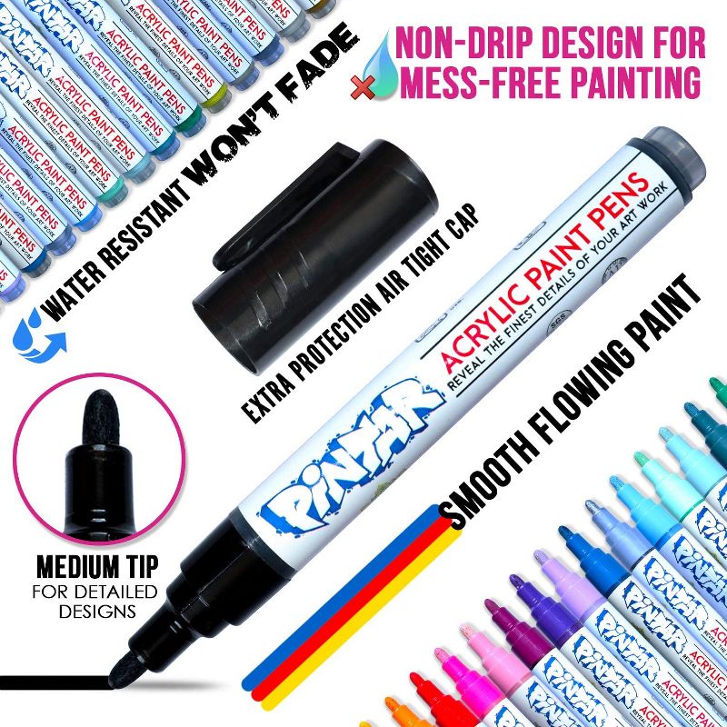 Pintar Art Supply 16 Pack Acrylic Premium Pastel Paint Pens Medium Tip 5.0mm