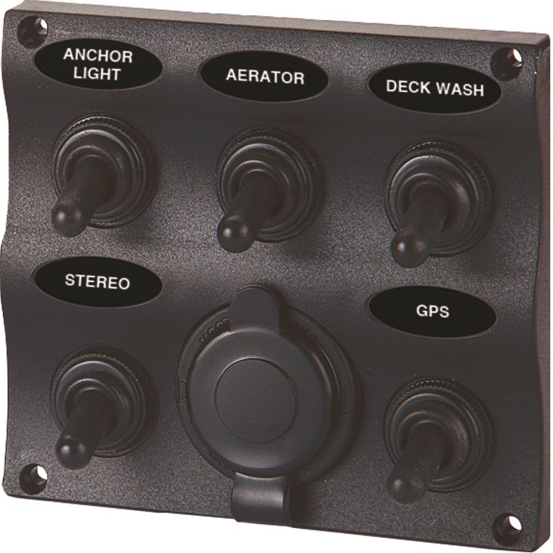 SeaSense 5 Gang Toggle Switch Panel with 12-Volt Outlet
