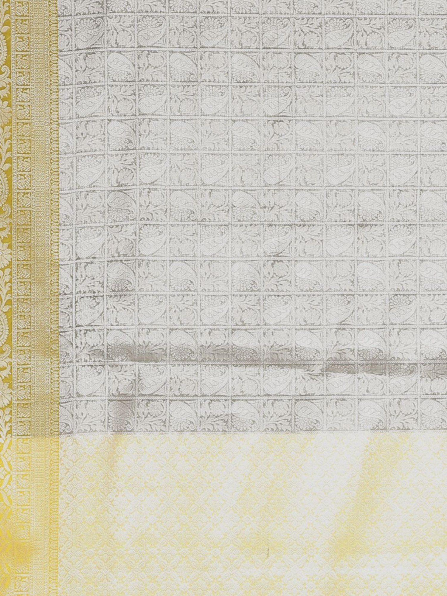 Banarasi Silk Works Grey & Yellow Woven Saree With Unstitched Blouse